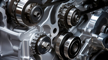 gears replacement of the timing belt in the engine, abstract background texture of the mechanism of the car engine fictional graphics