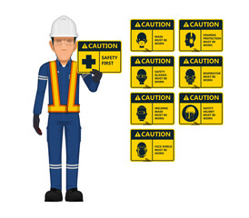 Set of industrial sign with worker