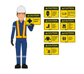 Set of industrial sign with worker