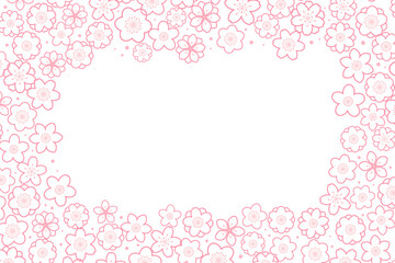 Spring flowers, blossoms, blooms, floral frame. Rectangular border with copy space on transparent background. Line art style vector illustration. Abstract geometric design. Concept seasonal banner