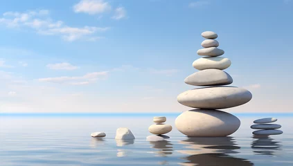 Fotobehang stack of stones on the beach - balance pile © Lisanne
