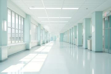 architecture interior - medical hospital corridor with hospital floor plan and door, in the style of romantic soft focus 