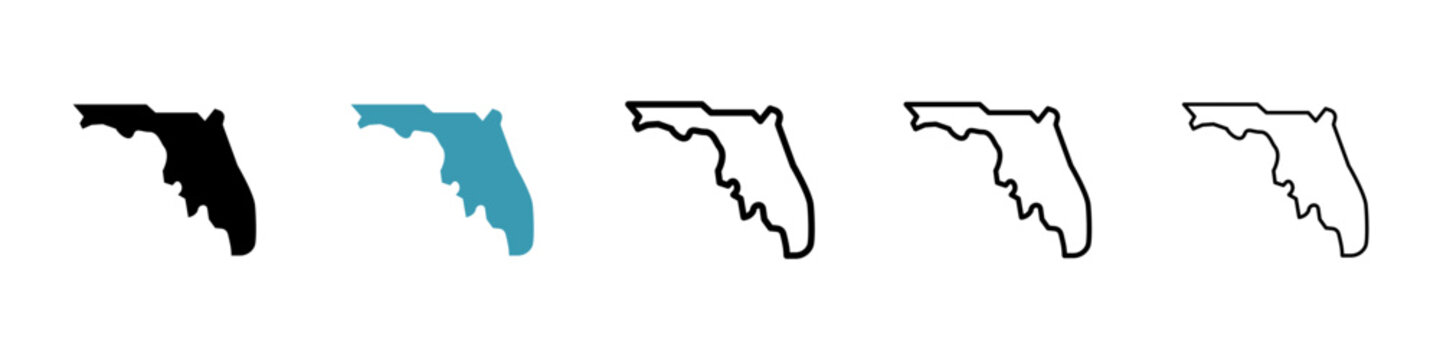 Florida Map Vector Icon Set. Miami state cutout map vector symbol for Ui Designs.