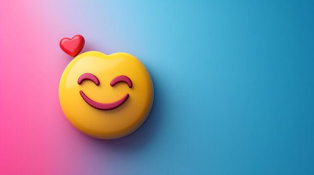 Naklejki Smile happy laugh heart emoji emoticon with colorful vibrant abstract background, love concept