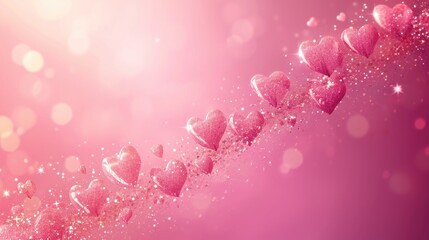 Fototapeta na wymiar Whimsical Pink Hearts Cascade: Glossy Flow on Soft Gradient Background - Valentine's Day Concept