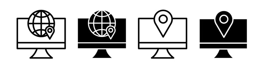 IP Tracking Line Icon. Netwrok tracking and map icon in black and white color.