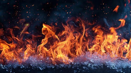 Fototapeta na wymiar Fire flames and ice on black background