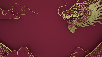 Gold Chinese dragon frame on red background