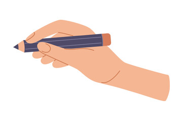 Human hand hold pencil. Education, business concept. Draw, design, write tool in arm. Vector illustration in hand drawn style 