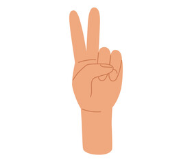 Peace sign human hand. V victory arm gesture. Vector illustration in hand drawn style
