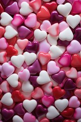 Lively Candy Heart Mosaic: Full Frame of Red, White, and Pink Hearts - Valentine's Day Concept