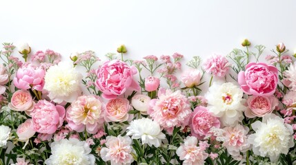 Floral Elegance on White: Pink Peonies Arch with Open Space for Text - Valentine's Day Concept
