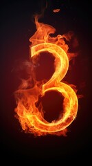 fire number 3 made of fire flames. number three symbol. isolated on black. hot red and orange symbol