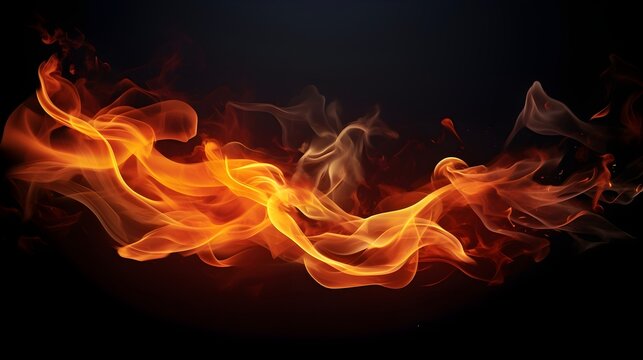 Abstract fire particles, the orange mist, or smog move on a black background. Smoke overlay, flame effect. Beautiful swirling design for horizontal wallpaper or web banner.
