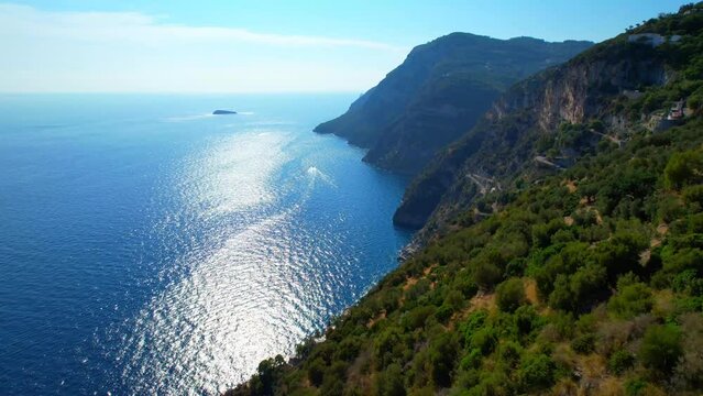 Amalfi Coast - Italy - Aerial view along the Amalfi Coast towards Punta Sant'Elia and the island of Capria