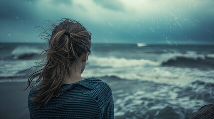 Fototapeta premium redhead woman is thinking on the beach