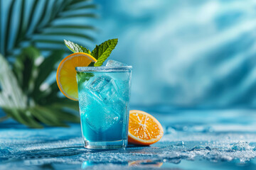 Blue lagoon cocktail, light blue background.  - obrazy, fototapety, plakaty