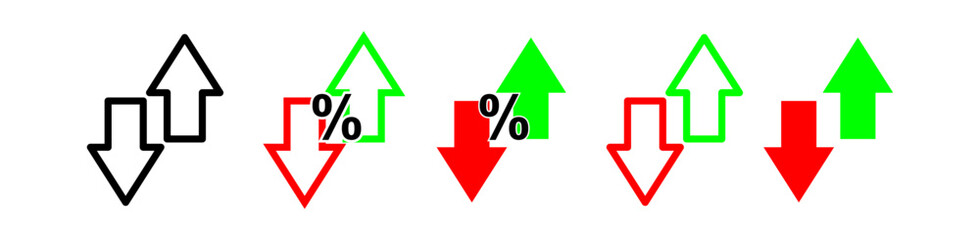 Percentage with arrow up and down, line icon. Percentage arrow with percent sign. Design concept for banking, credit, interest rate, finance and money sphere.
