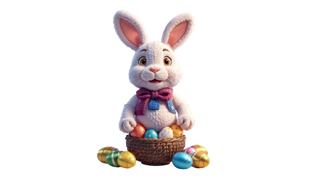 Easter Bunny 3D Render Isolated for  Template Background Social Media
