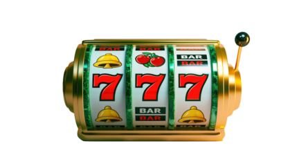 golden casino slots machine with number 7s, transparent background