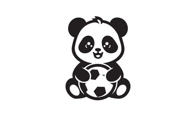 cute cartoonish panda playing with foot ball mascot logo icon , cute panda with football vector illustration