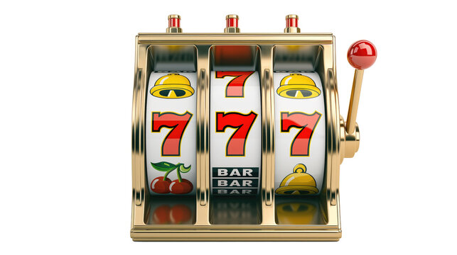 golden casino slots machine with number 7s, transparent background
