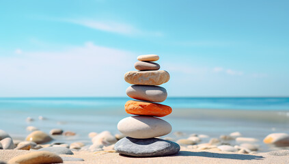 stack of stones on the beach - balance pile 