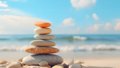 Fotobehang stack of stones on the beach - balance pile  © Lisanne