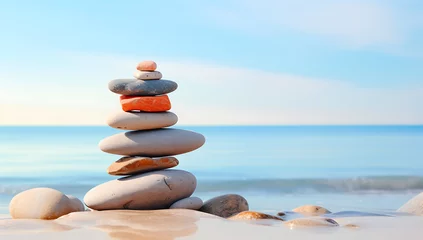 Foto auf Acrylglas stack of stones on the beach - balance pile  © Lisanne