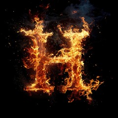 Fototapeta na wymiar Capital letter H with fire growing out
