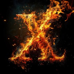 Fototapeta na wymiar Capital letter X with fire growing out