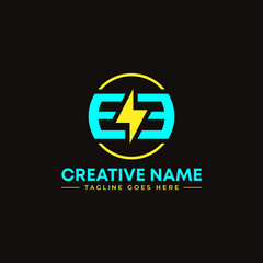 Obraz premium Renewable logo with green energy saving icon design. Electrical charge and power sign design with letter EE concept. Sustainable logo design