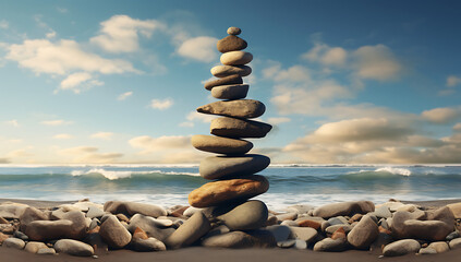 Fototapeta na wymiar stack of stones on the beach - balance pile