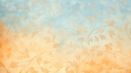 vintage background copy space wallpaper blue and gold floral ornament light soft color, autumn texture in retro style