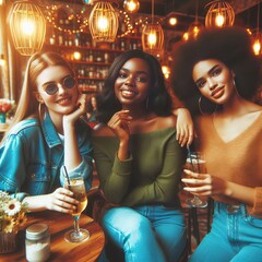 Group of female friends having a drink