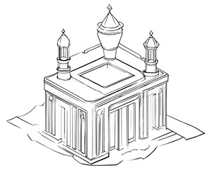 Fototapeta premium line style mosque illustration, design element for greeting card, poster, islamic banner. ai generative design