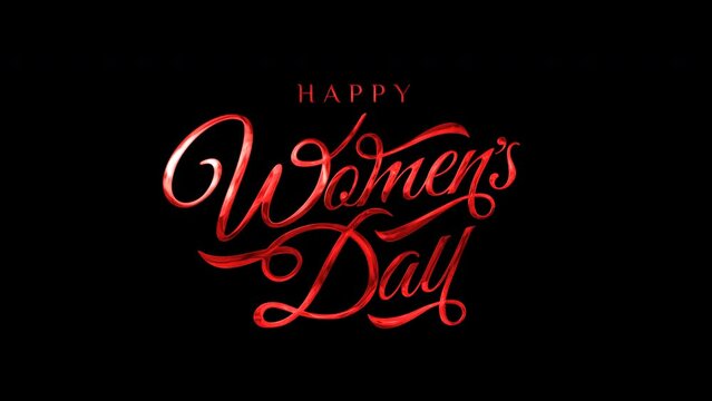 Happy international women's day greeting animation text, lettering on alpha or transparent background, for banner, social media feed, stories template
