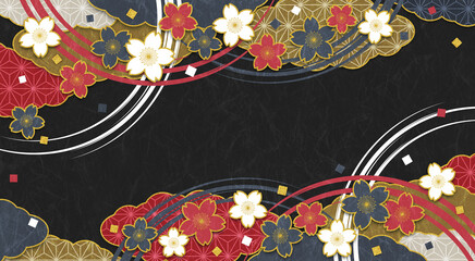 和風の桜の花の背景、濃い色、背景黒