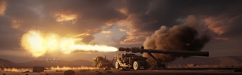 Fototapeta premium The intense war zone of the modern era engulfed in fierce battles, marked by frequent bomb explosions.