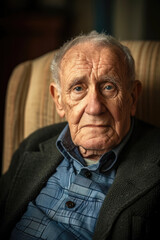 Portrait of an old man sitting in a armchair