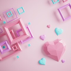 valentine day 3D illustration. red design background. celebration decoration love art. happy colour ideas. invitation card. pastel greeting holiday. cute heart gift craft. romantic abstract emotion.