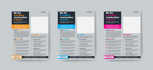 Obraz premium Corporate Business flyer template vector design, Flyer Template Geometric shape used for business poster layout, IT Company flyer, corporate banners, and leaflets. Graphic design layout with triangle 