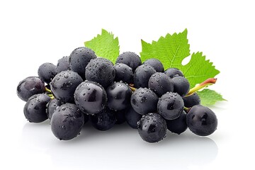 Purple grape with green leaf isolated on white background. AI Generated