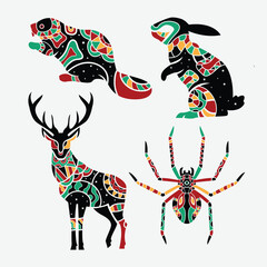 Spirit animals boho ethnic set flat illustrations vector