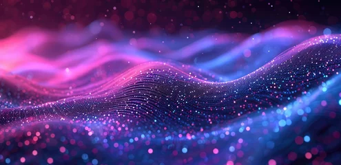 Poster Fractale golven shiny wave background in purple, pink and blue lights