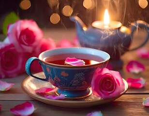 Obraz na płótnie Canvas Warm Rose Petal Tea on a Cozy Evening