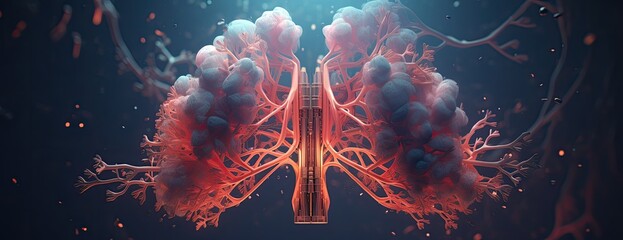 The future of healthcare portrayed through forward-thinking medical research, particularly emphasizing advancements in lung health. - obrazy, fototapety, plakaty