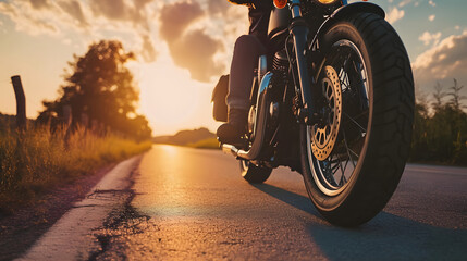 Motorcycle Ride at Sunset on Country Road