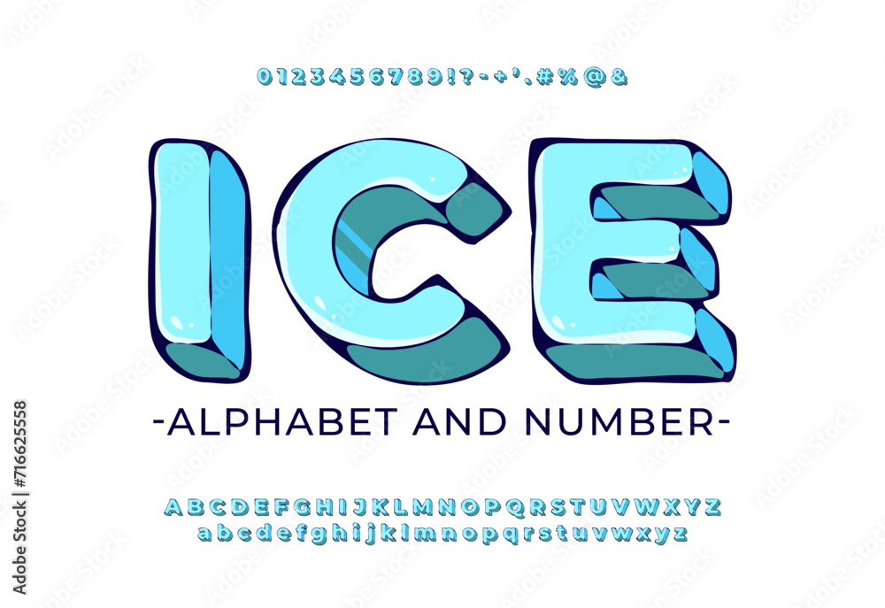 Fototapete ice cube style ice alphabet. 3d ice letters. cold, cartoon icy letters. set contains big and small l