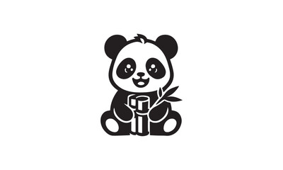 cute cartoonish panda with bamboo mascot logo icon , cute panda vector illustration